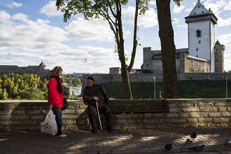 Encounter in the old town of Narva, Estonia with Hermann and Ivangorod Castle in the background. Grenzgänge Goethe Institut Stipendum 2016, Narva Artist Residence, Narva
