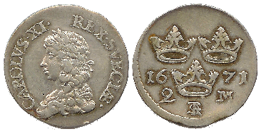 Karl XI, 2 mark, 1671
