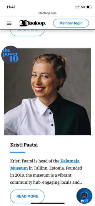 <b>Kalamaja muuseumi maailmatasemel tunnustus:</b> <br>muuseumi juhatja Kristi Paatsi valiti muuseumimaailma 10 mõjuisiku hulka